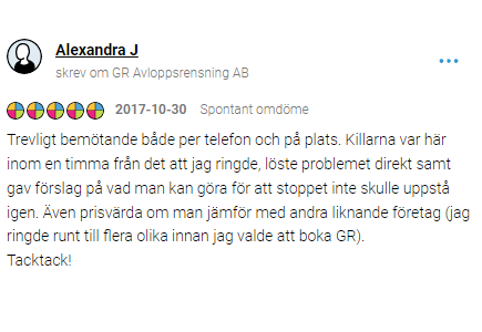 Avloppsjour recension - trevligt bemötande och snabbt på plats